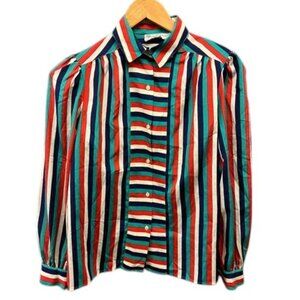 Silksensible Vintage Blouse Womens Size 10 Multicolor Stripe Long Sleeve 80s Top